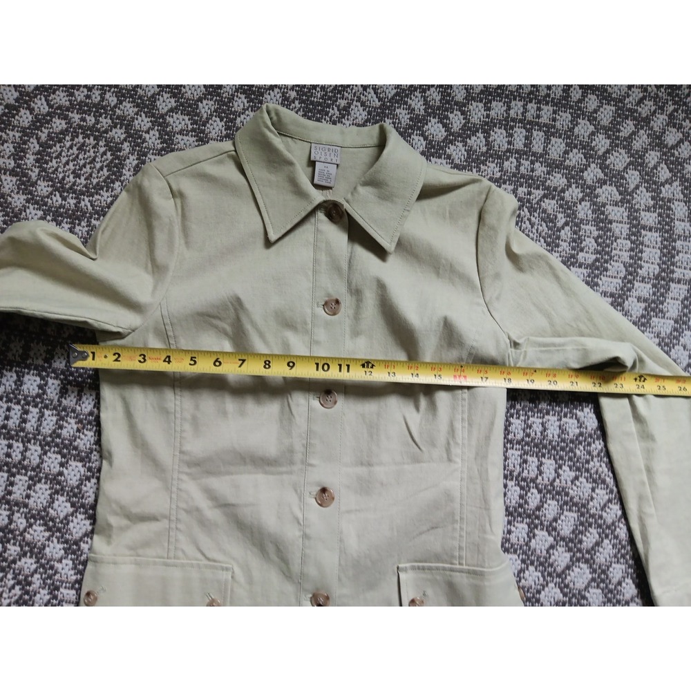 Sigrid Olsen‎ Jacket Women Medium Blazer Sporty Coat Green Safari 100% Cotton - Picture 7 of 11